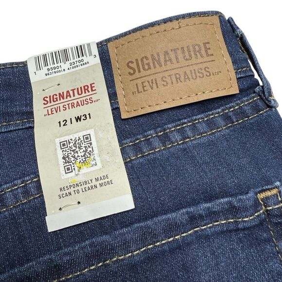 Signature Levi Strauss Mid Rise Shorts Cuffed Super Stretch Blue Sz 12 NWT - Picture 7 of 10
